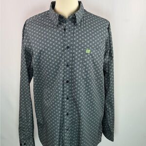 Cinch Men's Lime Green Geometric Casual Button Down Shirt